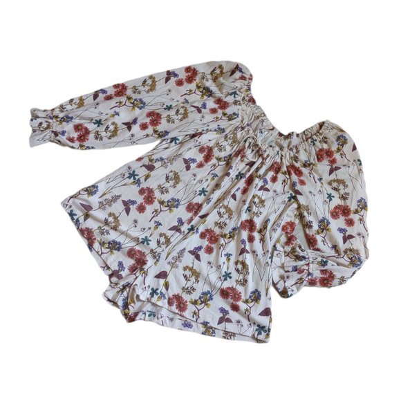 Anthropologie Puff Sleeved Boho Floral Romper Cream Fall Florals M NWT - Picture 11 of 16